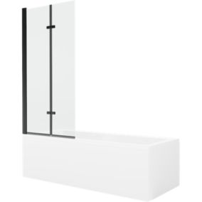 Wanna prostokątna Mexen Cubik 160 x 70 cm z obudową i parawanem 2-skrzydłowym 80 cm transparent czarny 1 kpl.