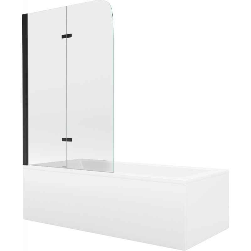 Wanna prostokątna Mexen Cubik 160 x 70 cm z obudową i parawanem 2-skrzydłowym 80 cm transparent czarny 1 szt.