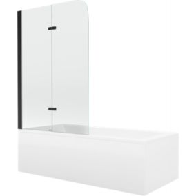 Wanna prostokątna Mexen Cubik 160 x 70 cm z obudową i parawanem 2-skrzydłowym 80 cm transparent czarny 1 szt.
