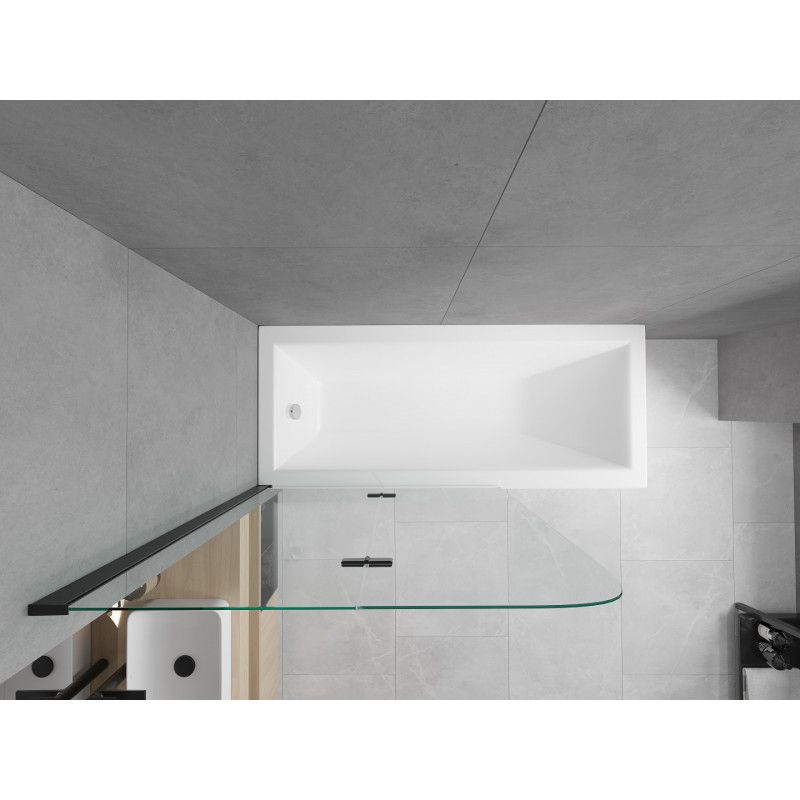 Wanna prostokątna Mexen Cubik 160 x 70 cm z obudową i parawanem 2-skrzydłowym 80 cm transparent czarny 1 szt.