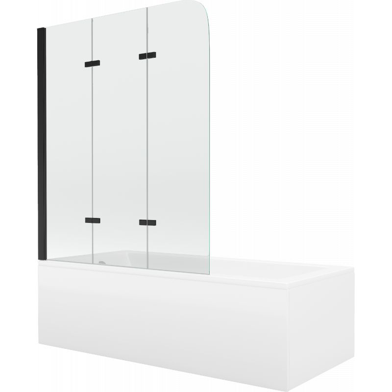 Wanna prostokątna Mexen Cubik 160 x 70 cm z obudową i parawanem 3-skrzydłowym 120 cm transparent czarny 1 kpl.