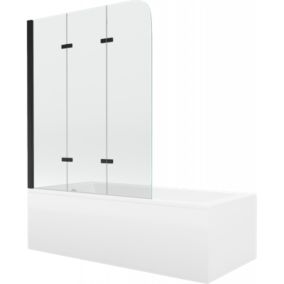 Wanna prostokątna Mexen Cubik 160 x 70 cm z obudową i parawanem 3-skrzydłowym 120 cm transparent czarny 1 kpl.