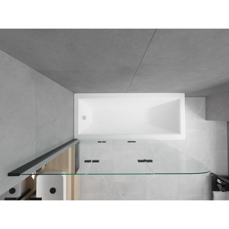 Wanna prostokątna Mexen Cubik 160 x 70 cm z obudową i parawanem 3-skrzydłowym 120 cm transparent czarny 1 kpl.