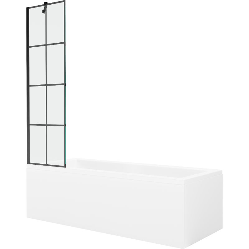Wanna prostokątna Mexen Cubik 170 x 70 cm z obudową i parawanem 1-skrzydłowym 50 cm czarny wzór 1 szt.