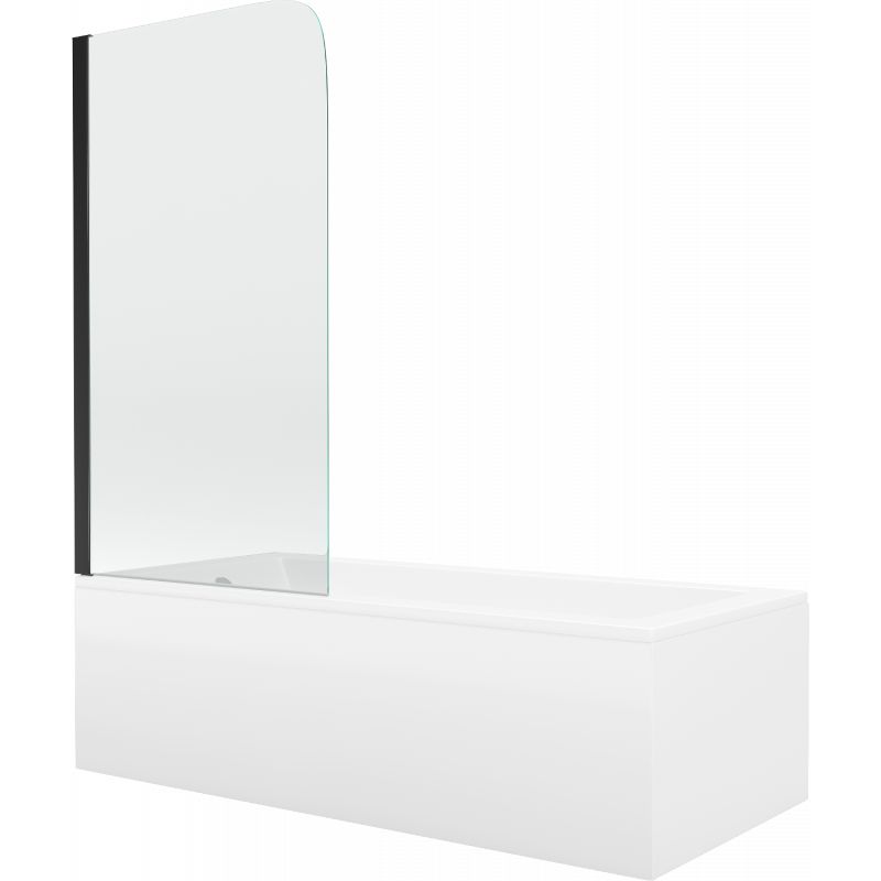 Wanna prostokątna Mexen Cubik 170 x 70 cm z obudową i parawanem 1-skrzydłowym 70 cm transparent czarny 1 szt.