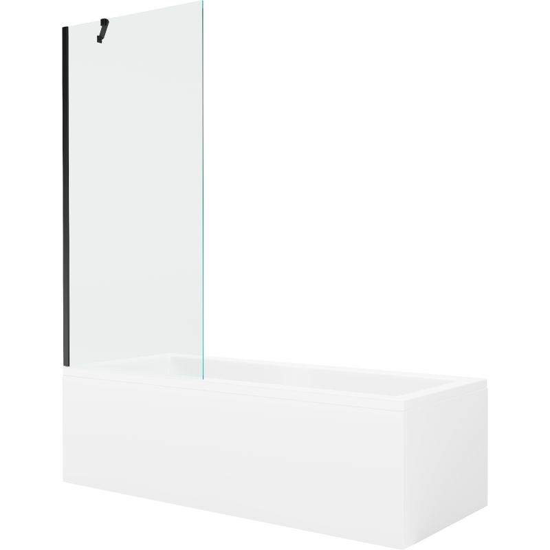 Wanna prostokątna Mexen Cubik 170 x 70 cm z obudową i parawanem 1-skrzydłowym 80 cm transparent czarny 1 kpl.
