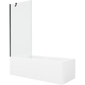 Wanna prostokątna Mexen Cubik 170 x 70 cm z obudową i parawanem 1-skrzydłowym 80 cm transparent czarny 1 kpl.