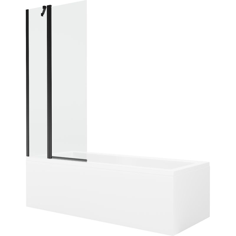 Wanna prostokątna Mexen Cubik 170 x 70 cm z obudową i parawanem 1-skrzydłowym 80 cm transparent czarny 1 szt.