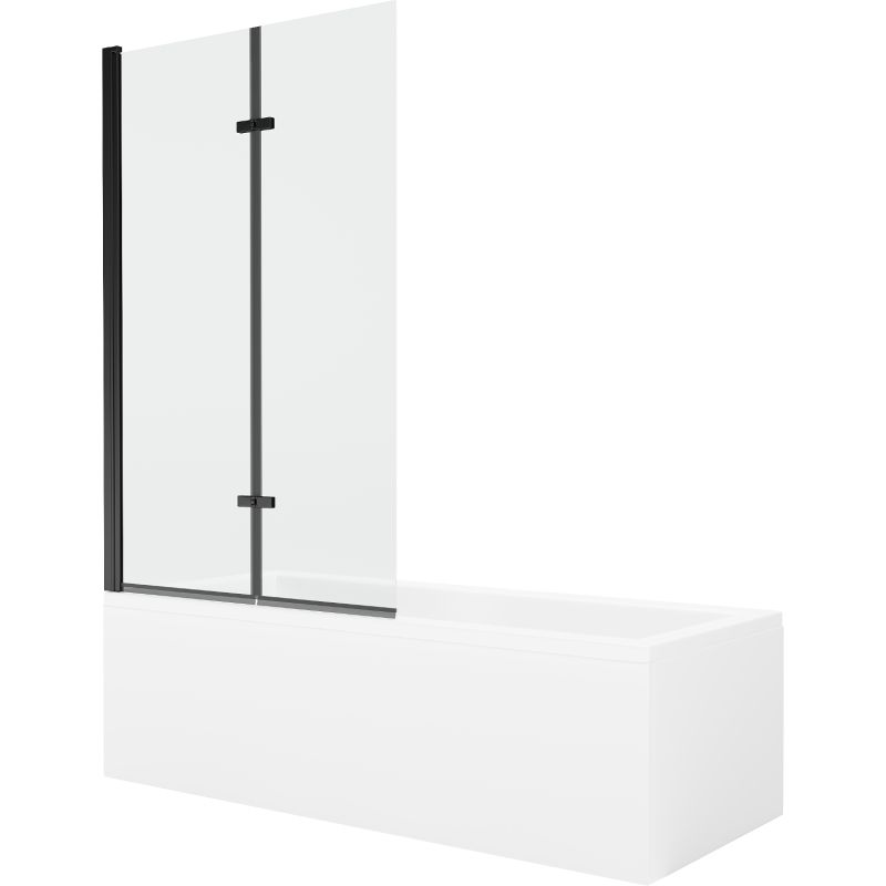 Wanna prostokątna Mexen Cubik 170 x 70 cm z obudową i parawanem 2-skrzydłowym 100 cm transparent czarny 1 kpl.
