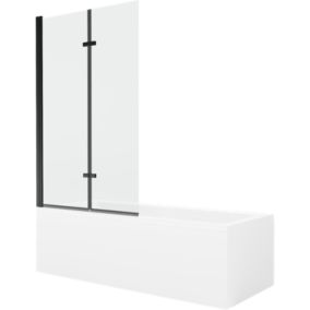 Wanna prostokątna Mexen Cubik 170 x 70 cm z obudową i parawanem 2-skrzydłowym 100 cm transparent czarny 1 kpl.