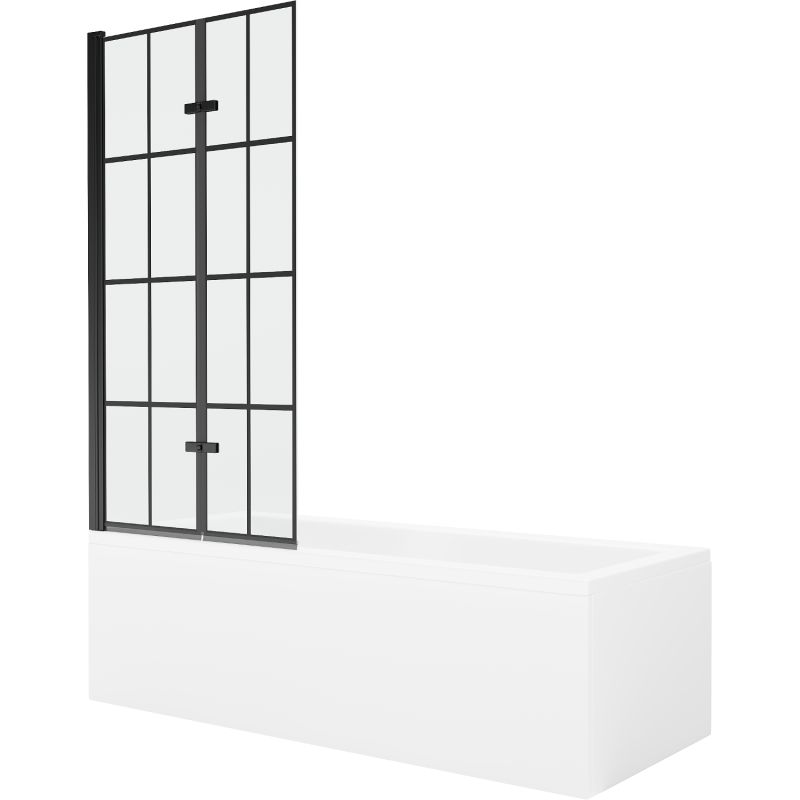 Wanna prostokątna Mexen Cubik 170 x 70 cm z obudową i parawanem 2-skrzydłowym 80 cm czarny wzór 1 kpl.