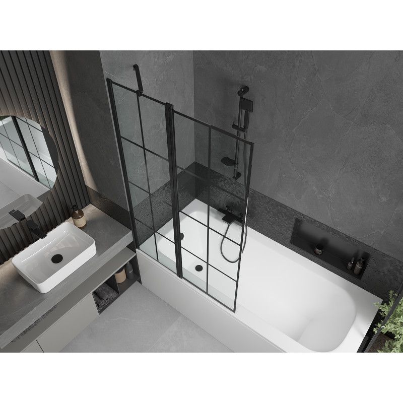 Wanna prostokątna Mexen Vega 150 x 70 cm z obudową i parawanem 1-skrzydłowym 100 cm czarny wzór 1 szt.
