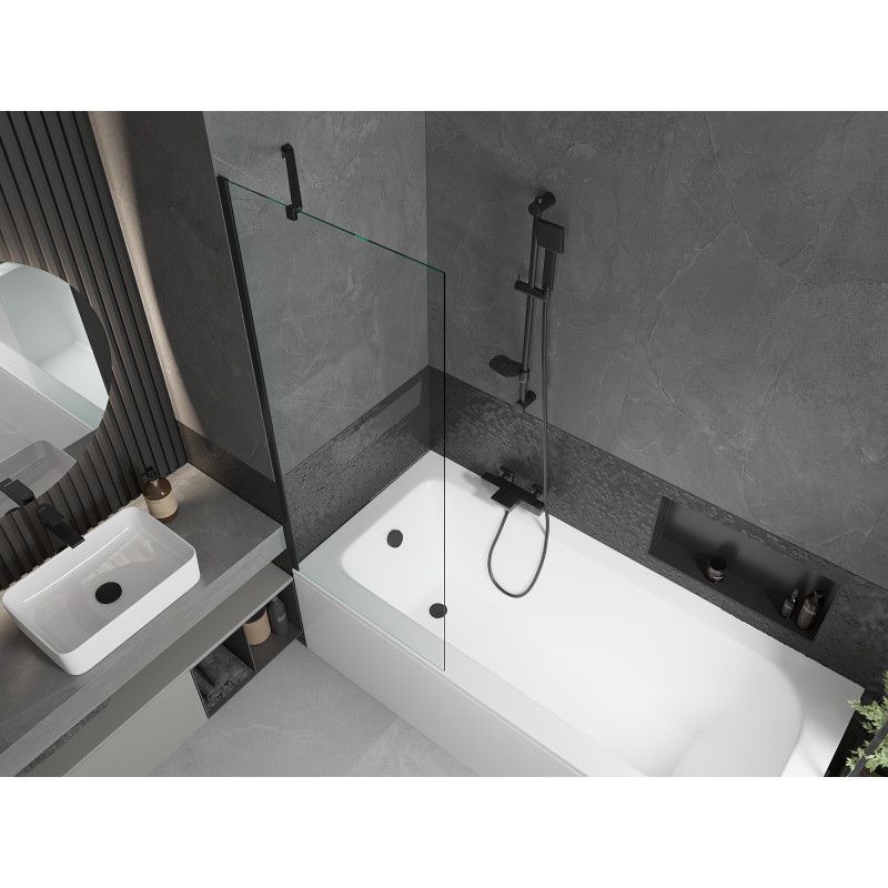 Wanna prostokątna Mexen Vega 150 x 70 cm z obudową i parawanem 1-skrzydłowym 70 cm transparent czarny  550115070X9507000070 1 szt.