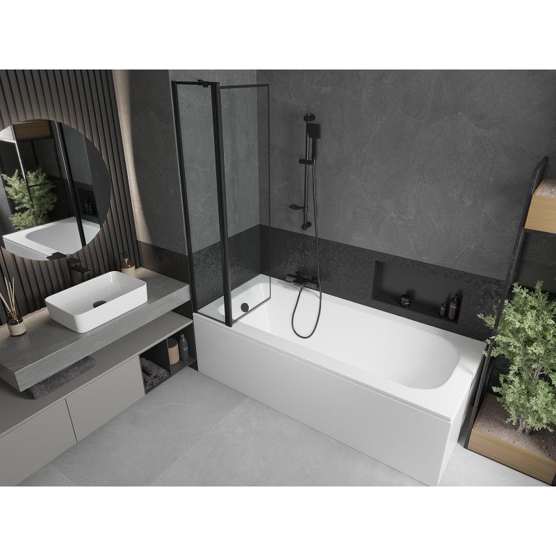 Wanna prostokątna Mexen Vega 150 x 70 cm z obudową i parawanem 1-skrzydłowym 80 cm czarny wzór  550115070X9408117070 1 szt.