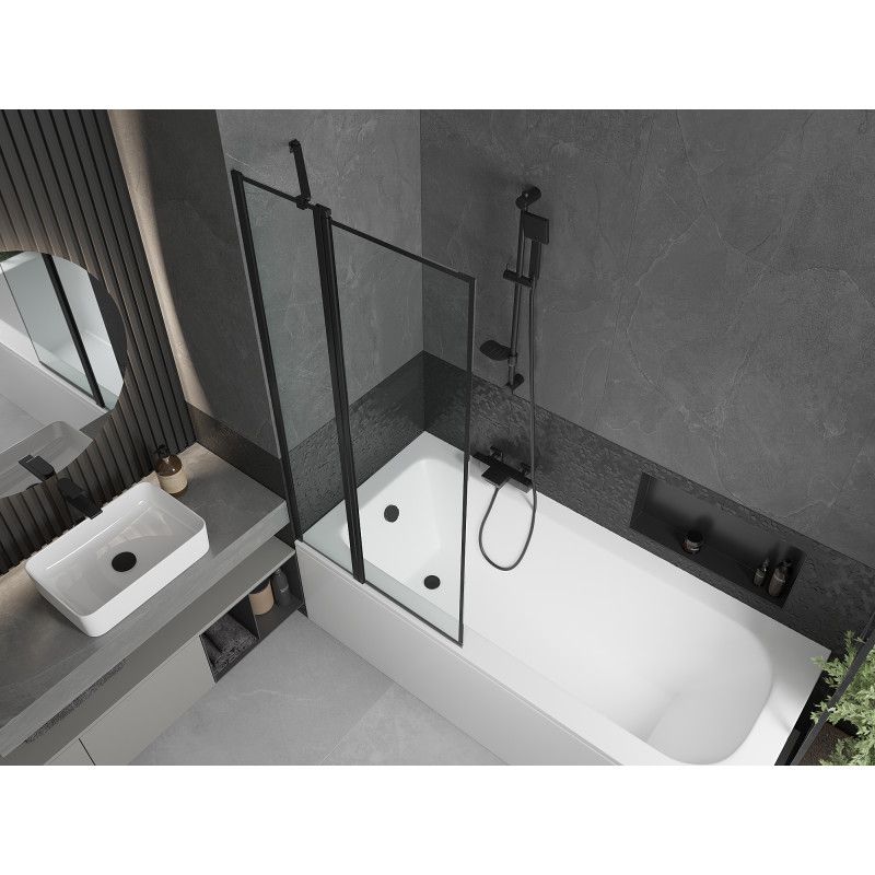 Wanna prostokątna Mexen Vega 150 x 70 cm z obudową i parawanem 1-skrzydłowym 80 cm czarny wzór  550115070X9408117070 1 szt.