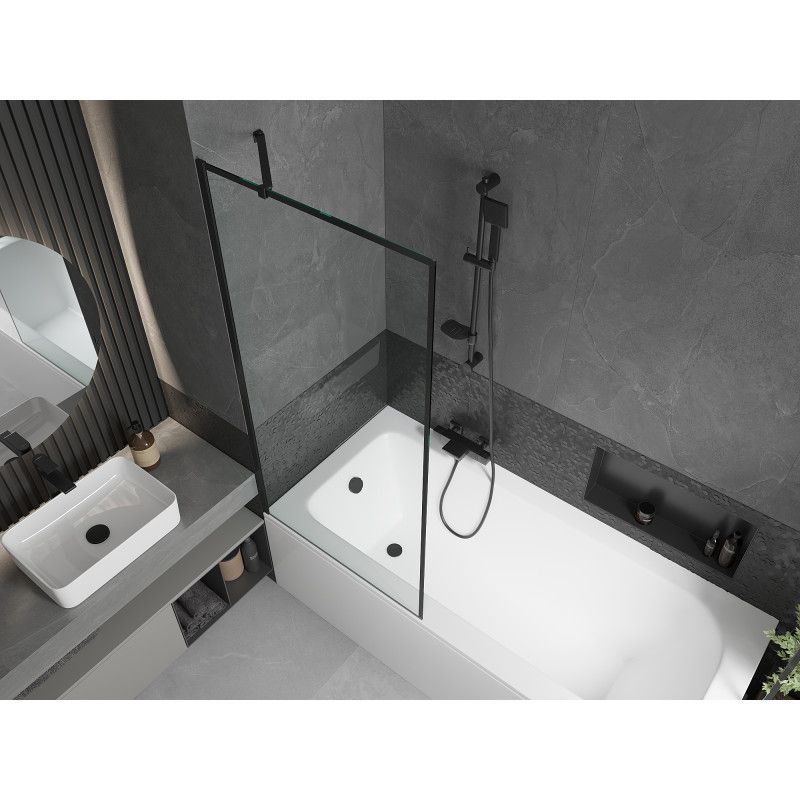 Wanna prostokątna Mexen Vega 150 x 70 cm z obudową i parawanem 1-skrzydłowym 80 cm czarny wzór  550115070X9508007070 1 szt.