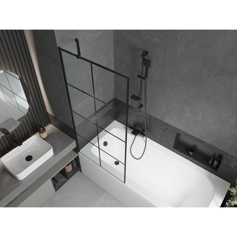 Wanna prostokątna Mexen Vega 150 x 70 cm z obudową i parawanem 1-skrzydłowym 80 cm czarny wzór  550115070X9508007077 1 szt.