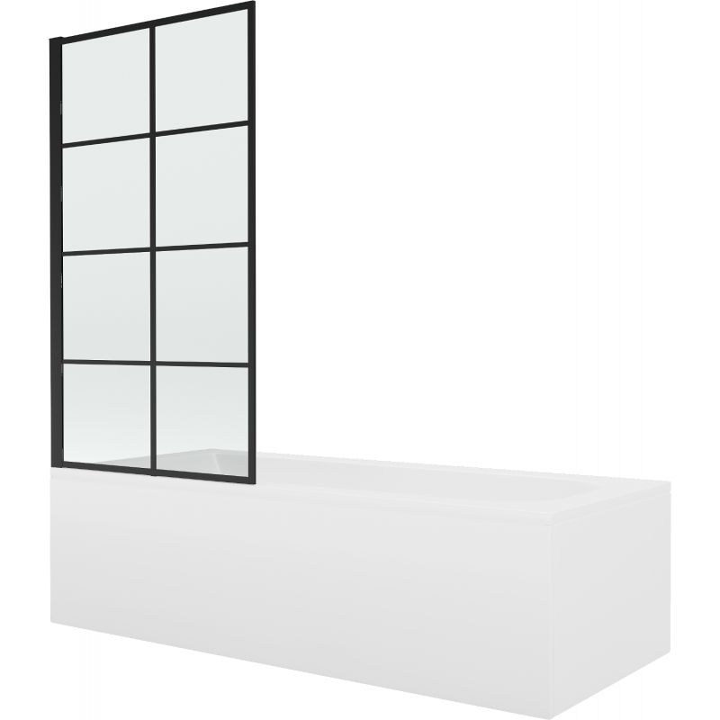Wanna prostokątna Mexen Vega 150 x 70 cm z obudową i parawanem 1-skrzydłowym 80 cm czarny wzór fix 1 szt.