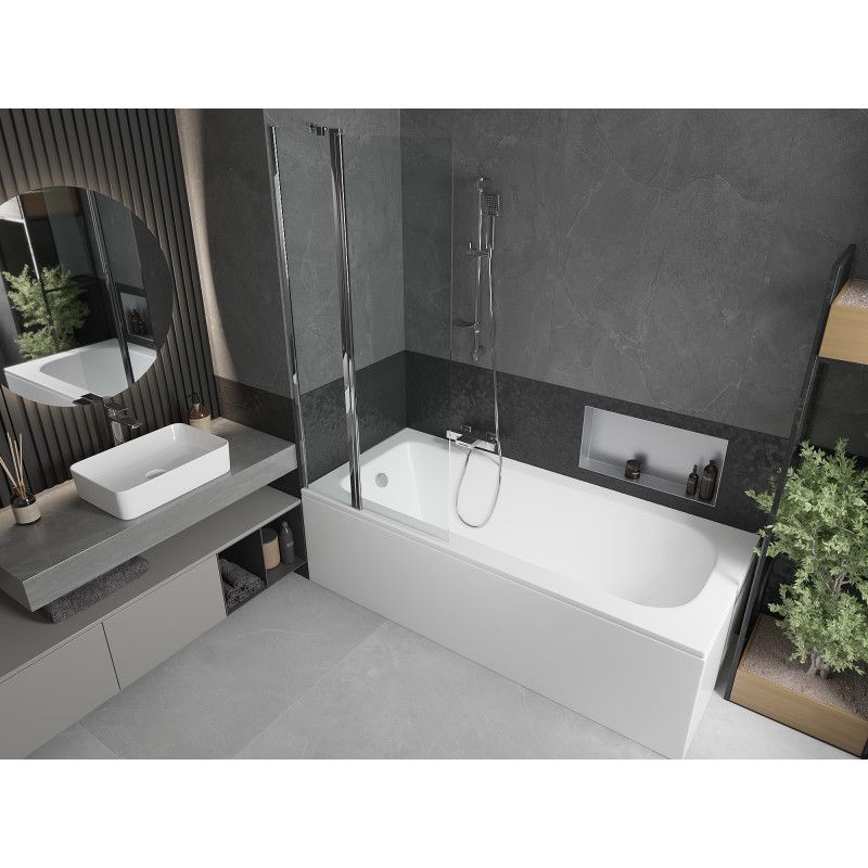 Wanna prostokątna Mexen Vega 150 x 70 cm z obudową i parawanem 1-skrzydłowym 80 cm transparent chrom  550115070X9408110100 1 szt.