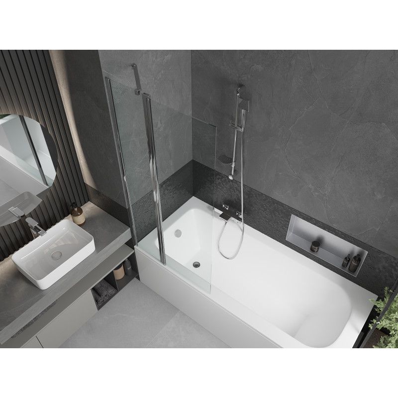 Wanna prostokątna Mexen Vega 150 x 70 cm z obudową i parawanem 1-skrzydłowym 80 cm transparent chrom  550115070X9408110100 1 szt.