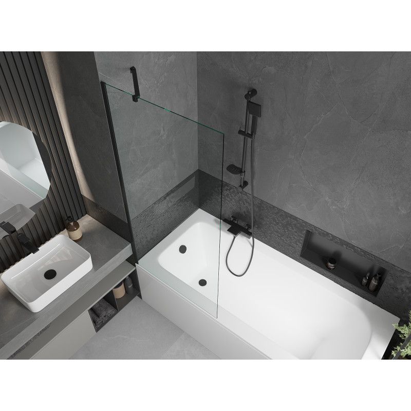 Wanna prostokątna Mexen Vega 150 x 70 cm z obudową i parawanem 1-skrzydłowym 80 cm transparent czarny  550115070X9508000070 1 szt.