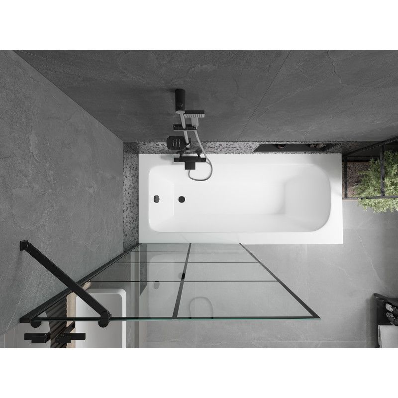 Wanna prostokątna Mexen Vega 150 x 70 cm z obudową i parawanem 1-skrzydłowym 90 cm czarny wzór 1 szt.