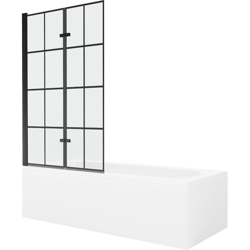 Wanna prostokątna Mexen Vega 150 x 70 cm z obudową i parawanem 2-skrzydłowym 100 cm czarny wzór 1 szt.