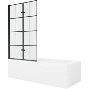 Wanna prostokątna Mexen Vega 150 x 70 cm z obudową i parawanem 2-skrzydłowym 100 cm czarny wzór 1 szt.
