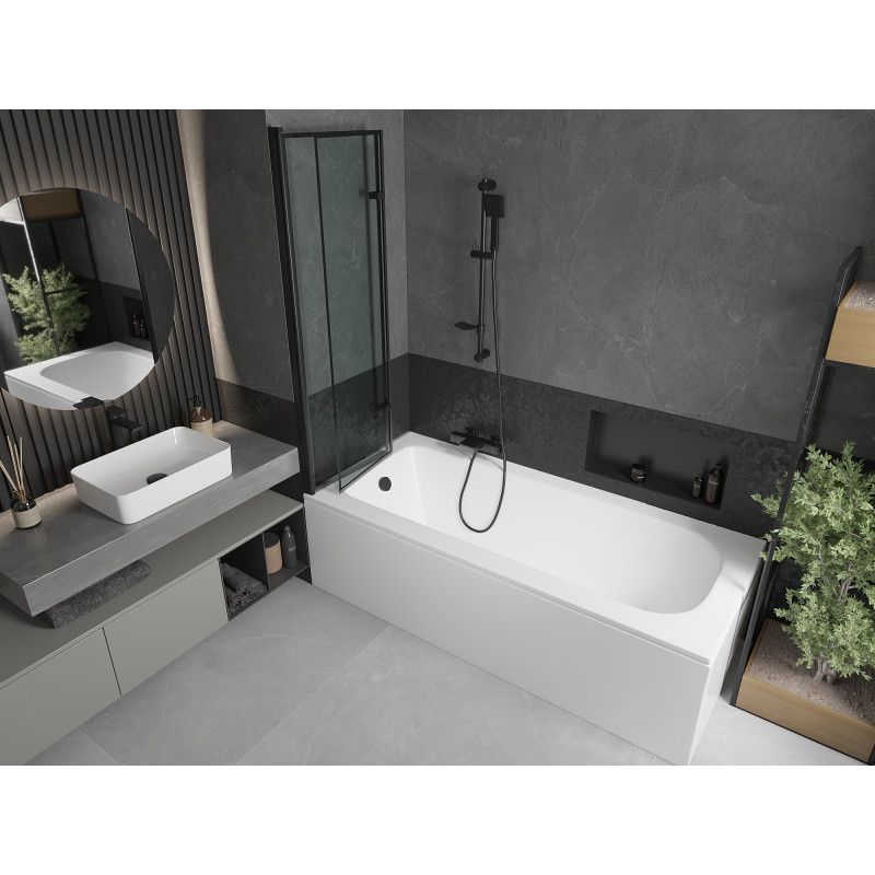 Wanna prostokątna Mexen Vega 150 x 70 cm z obudową i parawanem 2-skrzydłowym 100 cm czarny wzór  550115070X9210027070 1 szt.