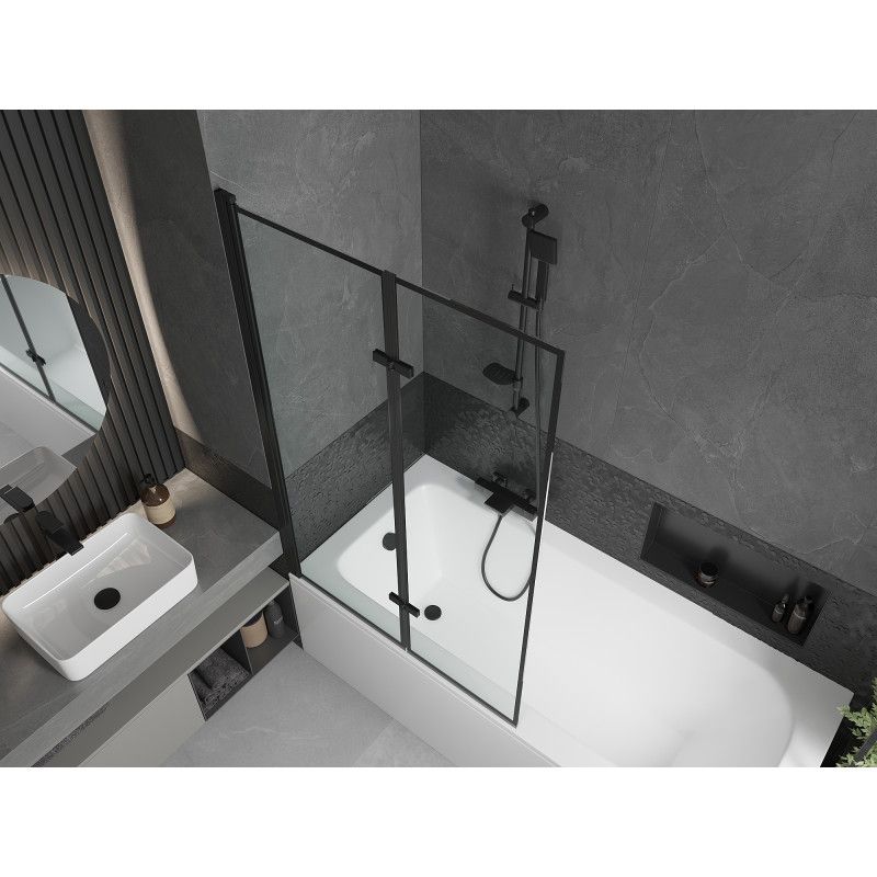Wanna prostokątna Mexen Vega 150 x 70 cm z obudową i parawanem 2-skrzydłowym 100 cm czarny wzór  550115070X9210027070 1 szt.