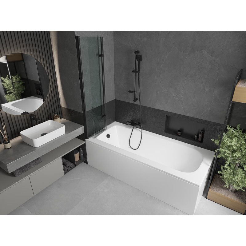 Wanna prostokątna Mexen Vega 150 x 70 cm z obudową i parawanem 2-skrzydłowym 80 cm transparent czarny  550115070X9208027000 1 szt.