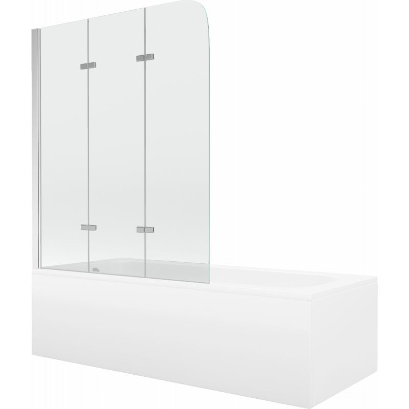 Wanna prostokątna Mexen Vega 150 x 70 cm z obudową i parawanem 3-skrzydłowym 120 cm transparent chrom 1 kpl.