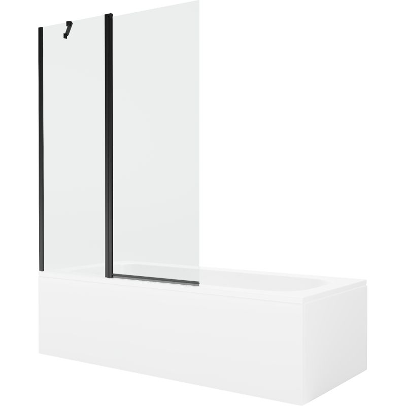 Wanna prostokątna Mexen Vega 160 x 70 cm z obudową i parawanem 1-skrzydłowym 120 cm transparent czarny 1 kpl.