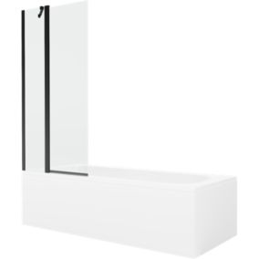 Wanna prostokątna Mexen Vega 160 x 70 cm z obudową i parawanem 1-skrzydłowym 80 cm transparent czarny 1 szt.