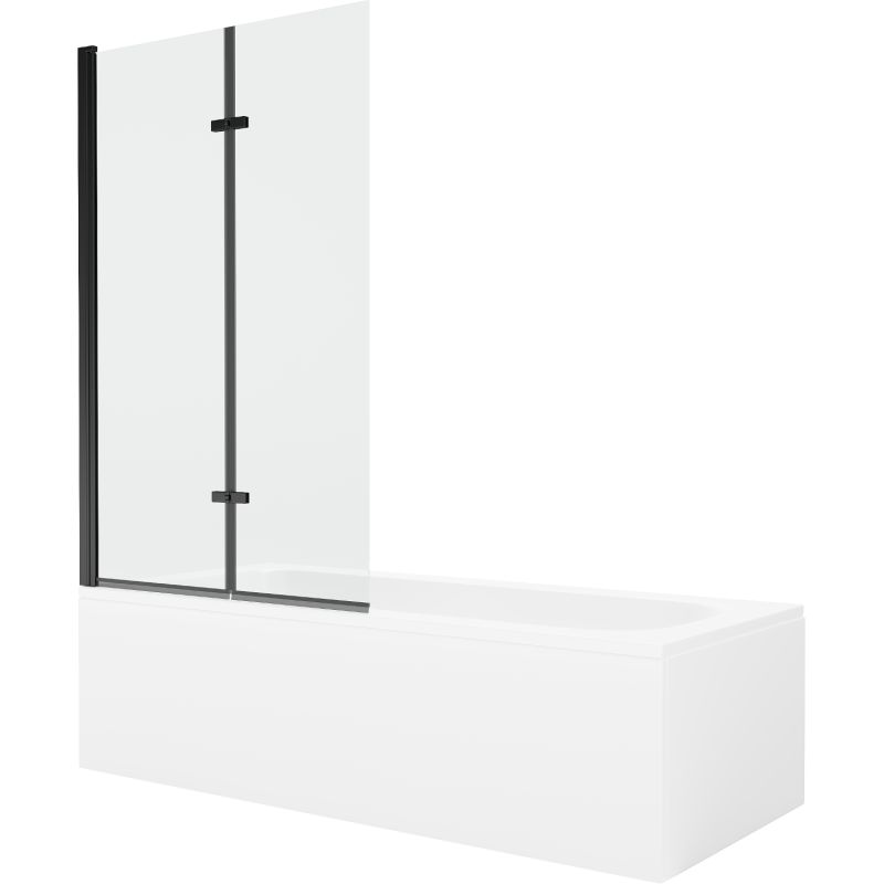 Wanna prostokątna Mexen Vega 160 x 70 cm z obudową i parawanem 2-skrzydłowym 100 cm transparent czarny 1 kpl.