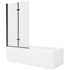 Wanna prostokątna Mexen Vega 160 x 70 cm z obudową i parawanem 2-skrzydłowym 100 cm transparent czarny 1 kpl.