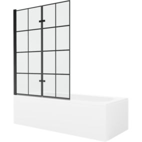 Wanna prostokątna Mexen Vega 160 x 70 cm z obudową i parawanem 2-skrzydłowym 120 cm czarny wzór 1 szt.