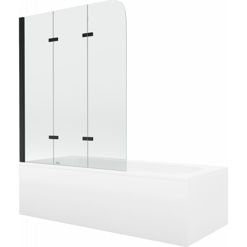 Wanna prostokątna Mexen Vega 160 x 70 cm z obudową i parawanem 3-skrzydłowym 120 cm transparent czarny 1 kpl.