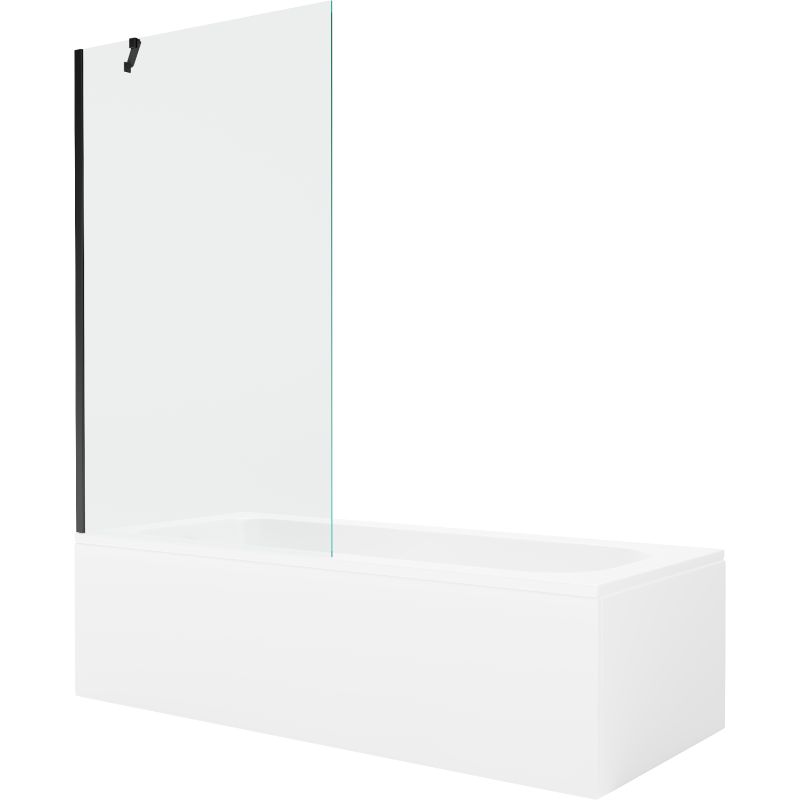 Wanna prostokątna Mexen Vega 170 x 70 cm z obudową i parawanem 1-skrzydłowym 100 cm transparent czarny 1 kpl.