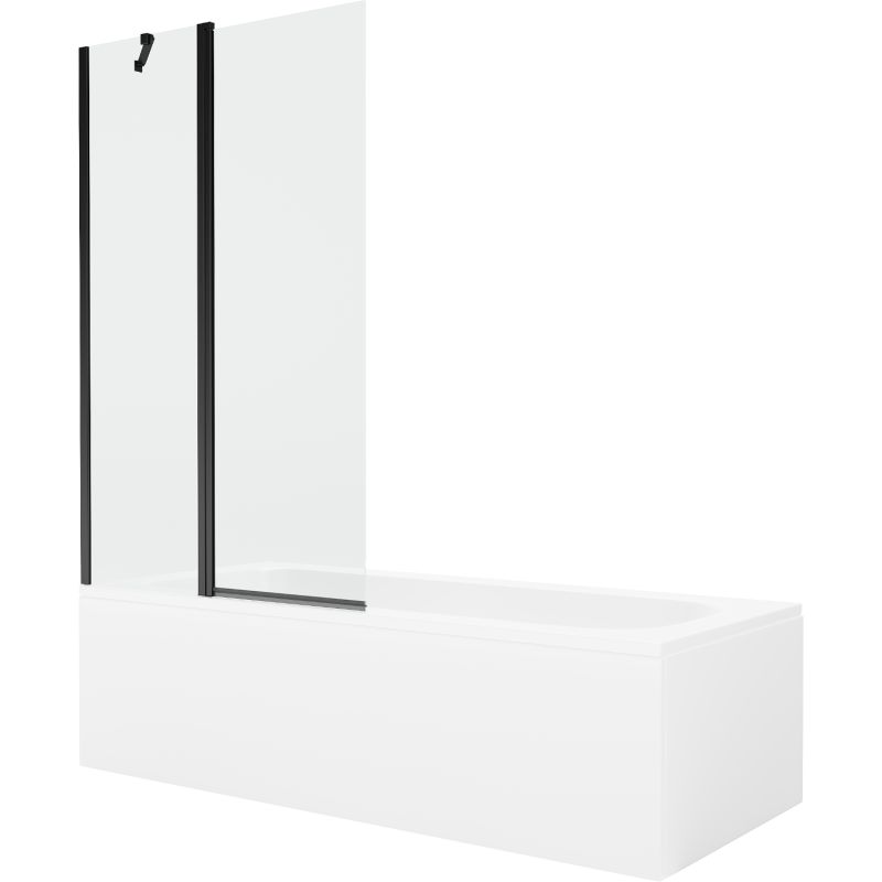 Wanna prostokątna Mexen Vega 170 x 70 cm z obudową i parawanem 1-skrzydłowym 100 cm transparent czarny 1 szt.