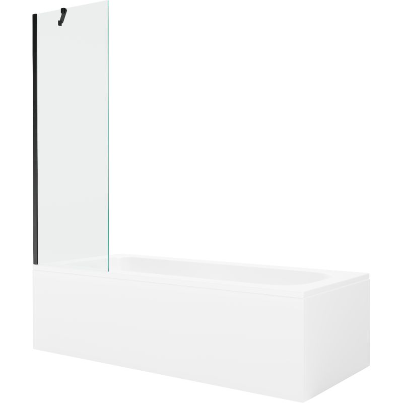 Wanna prostokątna Mexen Vega 170 x 70 cm z obudową i parawanem 1-skrzydłowym 60 cm transparent czarny 1 kpl.