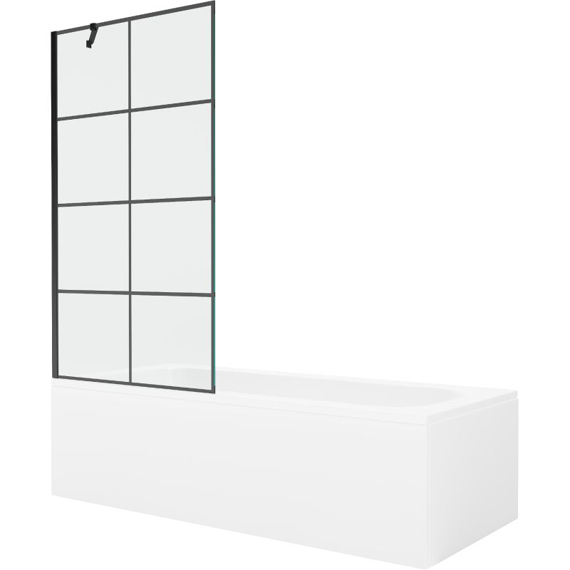 Wanna prostokątna Mexen Vega 170 x 70 cm z obudową i parawanem 1-skrzydłowym 90 cm czarny wzór 1 szt.