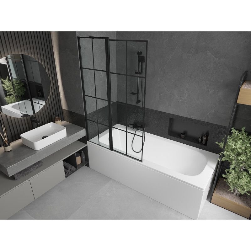 Wanna prostokątna Mexen Vega 180 x 80 cm z obudową i parawanem 1-skrzydłowym 100 cm czarny wzór 1 szt.