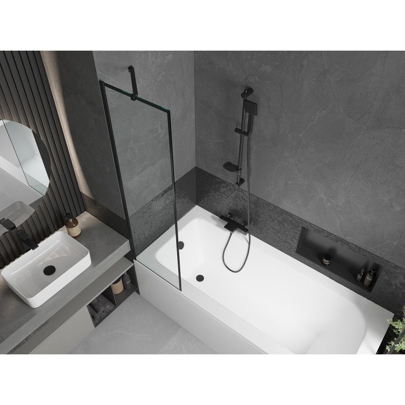 Wanna prostokątna Mexen Vega 180 x 80 cm z obudową i parawanem 1-skrzydłowym 50 cm czarny wzór  550118080X9505007070 1 szt.
