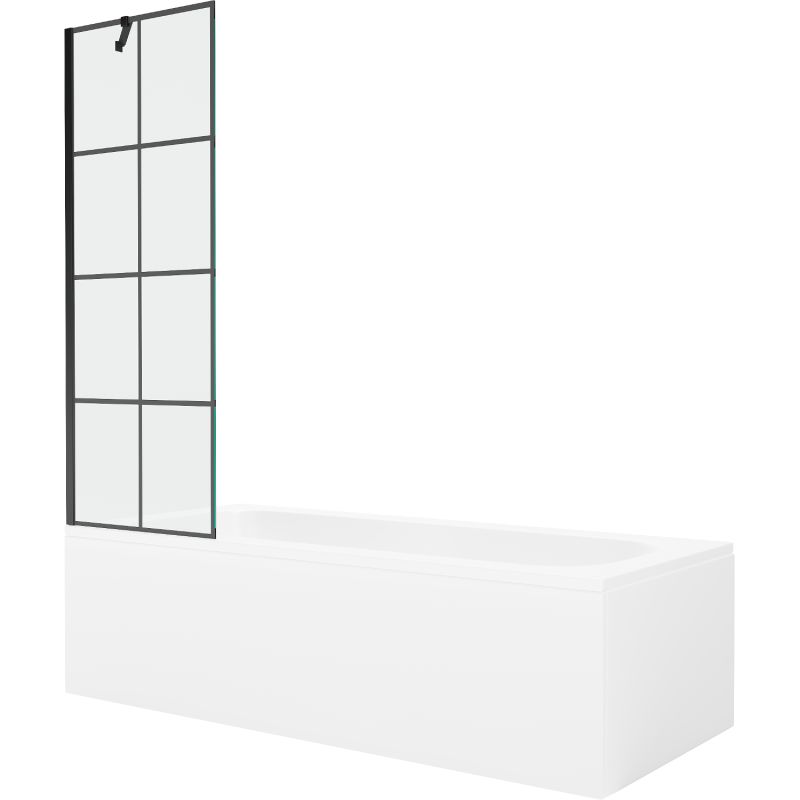 Wanna prostokątna Mexen Vega 180 x 80 cm z obudową i parawanem 1-skrzydłowym 60 cm czarny wzór 1 szt.