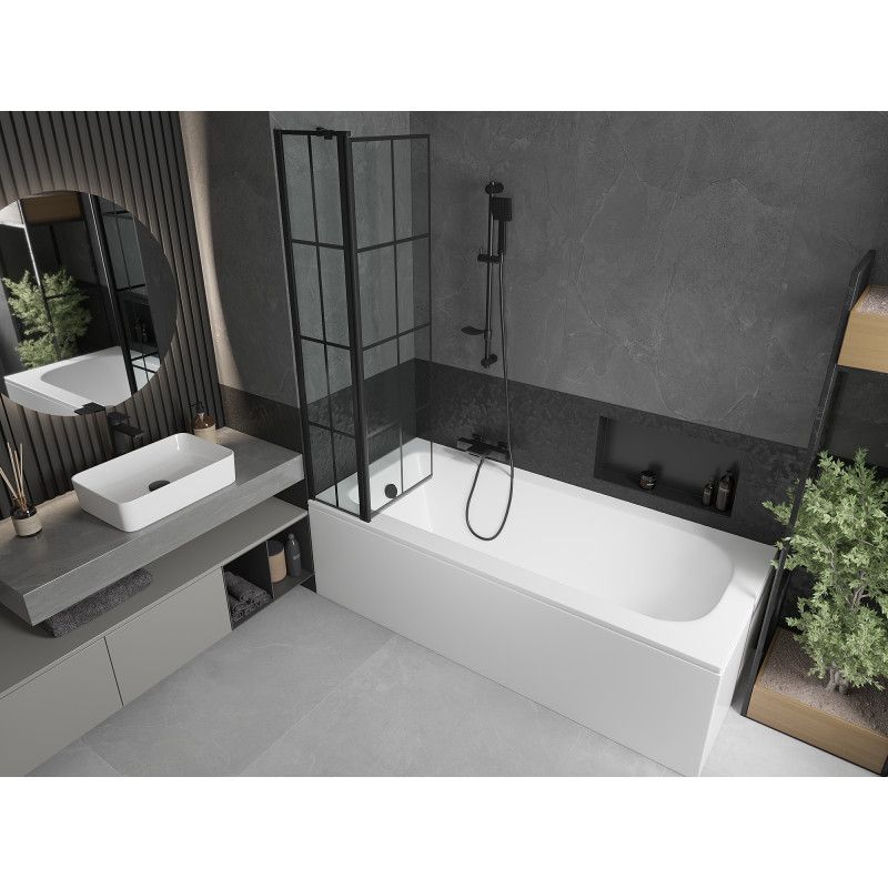Wanna prostokątna Mexen Vega 180 x 80 cm z obudową i parawanem 1-skrzydłowym 80 cm czarny wzór  550118080X9408117077 1 szt.
