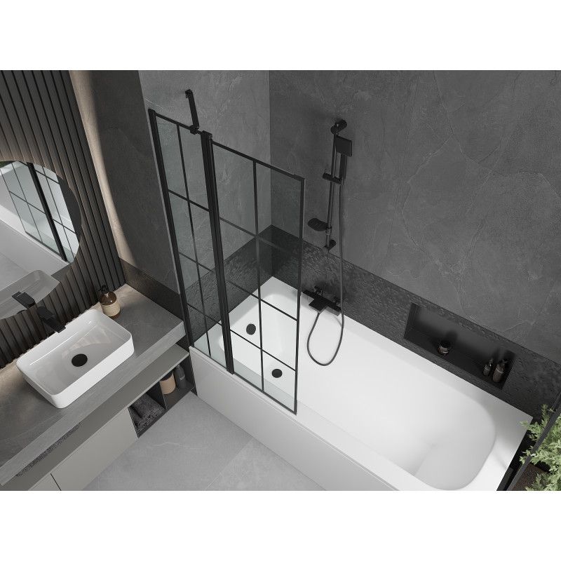 Wanna prostokątna Mexen Vega 180 x 80 cm z obudową i parawanem 1-skrzydłowym 80 cm czarny wzór  550118080X9408117077 1 szt.