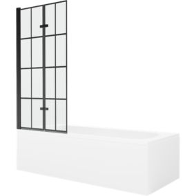 Wanna prostokątna Mexen Vega 180 x 80 cm z obudową i parawanem 2-skrzydłowym 80 cm czarny wzór 1 kpl.