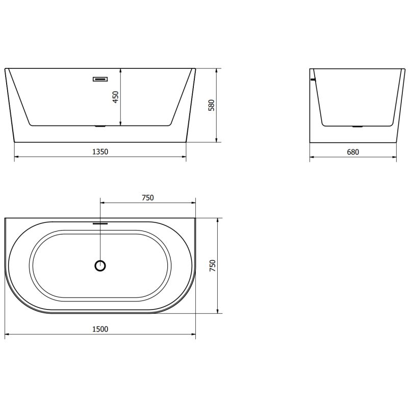 Wanna przyścienna Mexen Oval biała 150x75 cm 1 szt.