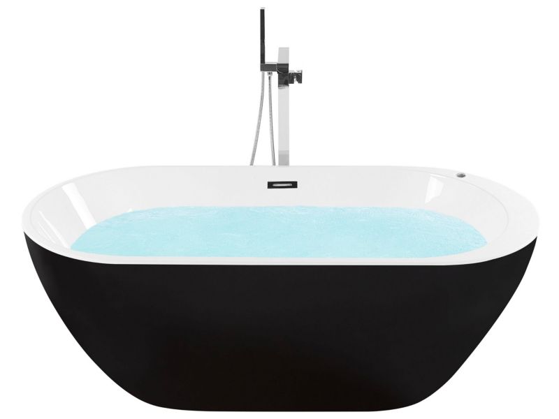 Wanna wolnostojąca LED z hydromasażem 170 x 80 cm czarna Nevis 1 szt.